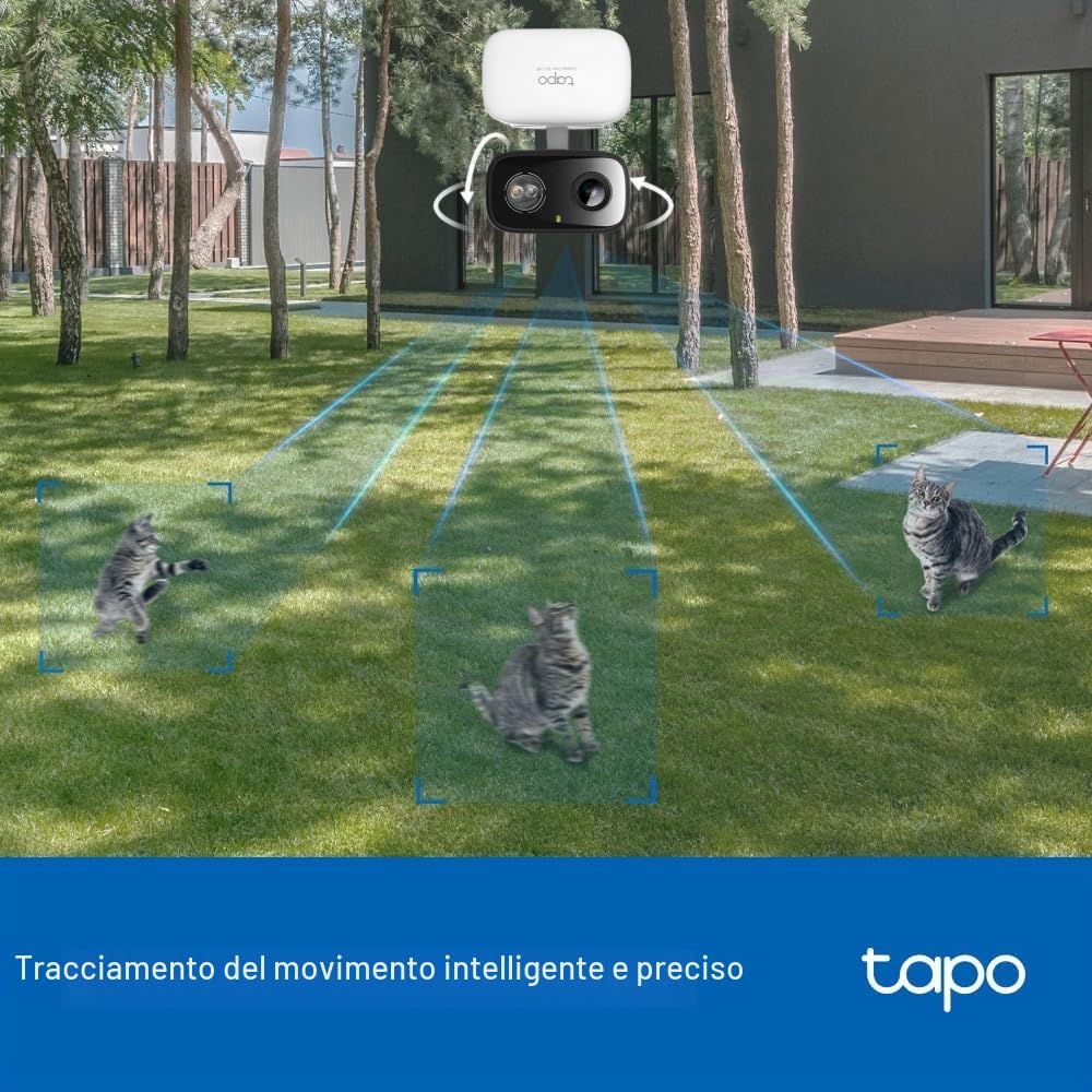 Tapo C216 2K 3MP Telecamera esterna 360 ° Pan/Tilt, Visione notturna a colori IP65, Telecamera di sicurezza WiFi esterna, Rilevamento intelligente AI, Faretti, Telecamere interne Sicurezza domestica