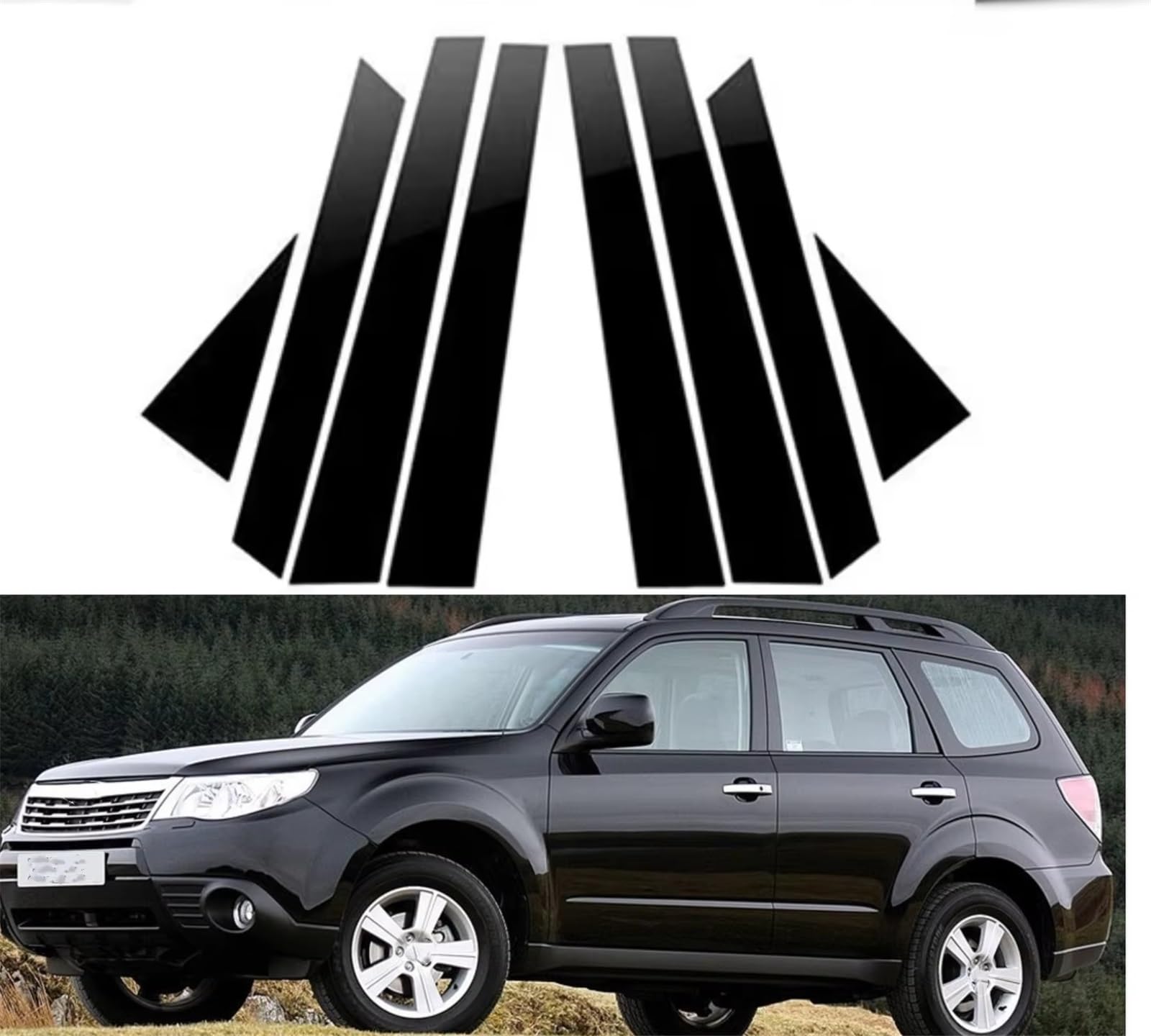 Dla Subaru dla Forester 2009 2010 2011 2012 8 szt. Błyszczące czarne słupki słupkowe listwy okienne samochodu osłona naklejka Auto części zewnętrzne listwy okienne