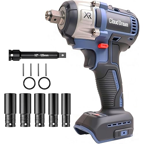 1/2" Cordless Impact Wrench, 369Ft-lbs (500N.m) Impact Gun Compatible with DeWalt 20V Max Battery, 2-Speed Brushless Impact Driver for Car Wheels, Trucks, and Rusted Bolts (No Battery Included)