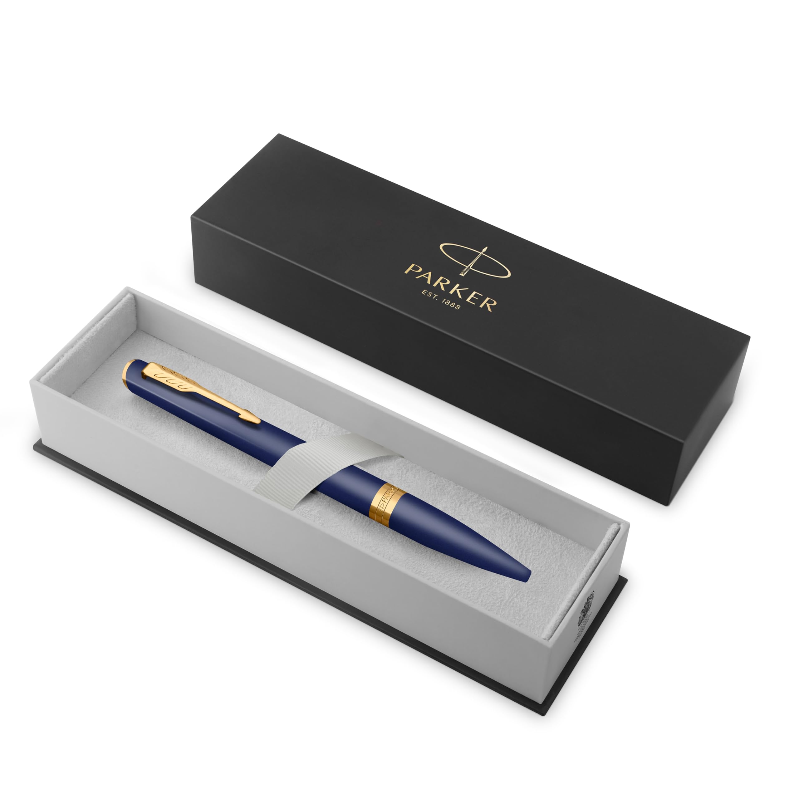 PARKER Meridian Penna a sfera | Lacca blu con rifiniture dorate | Punta media | Penna da scrittura e Materiali per Cancelleria | Inchiostro blu | Confezione regalo di lusso