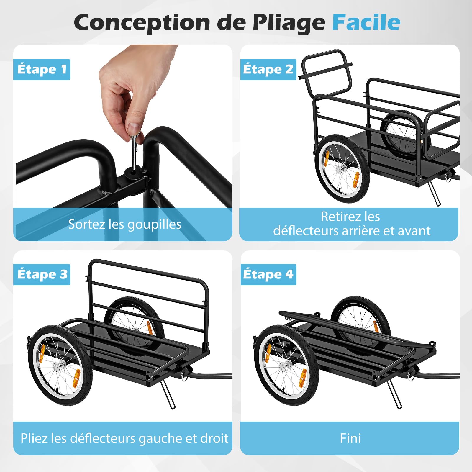 GOPLUS Remorque Vélo Transport, Remorque Transport en Cadre Métallique Pliable, Housse de Protection, Attelage Polyvalent, 40cm Pneus Gonflables, Réflecteurs, pour Camping, Déménagement
