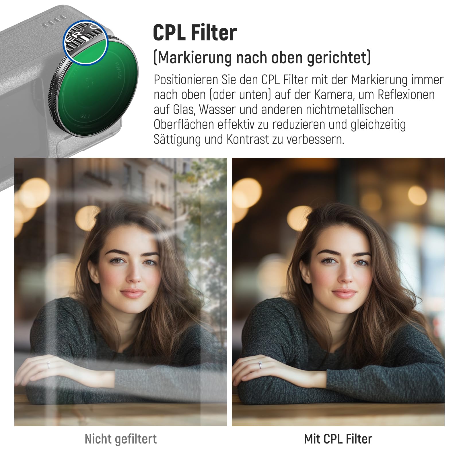 NEEWER ND Filter Set kompatibel mit DJI Osmo Action 5 Pro/4/3, 4er Pack mehrfach beschichtetes optisches HD Glas Snap On ND8/ND16/ND32/CPL Graufilter Polfilter, Actioncam Zubehör mit 2x Reinigungstuch