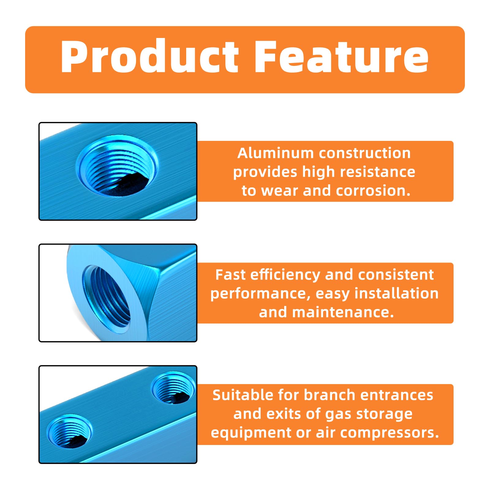 GASHER 2PCS Aluminum 4 Way 7 Port Pneumatic Manifold Air Distribution Block Splitter 1/4" Output Port 1/4" Supply Port - Image 4