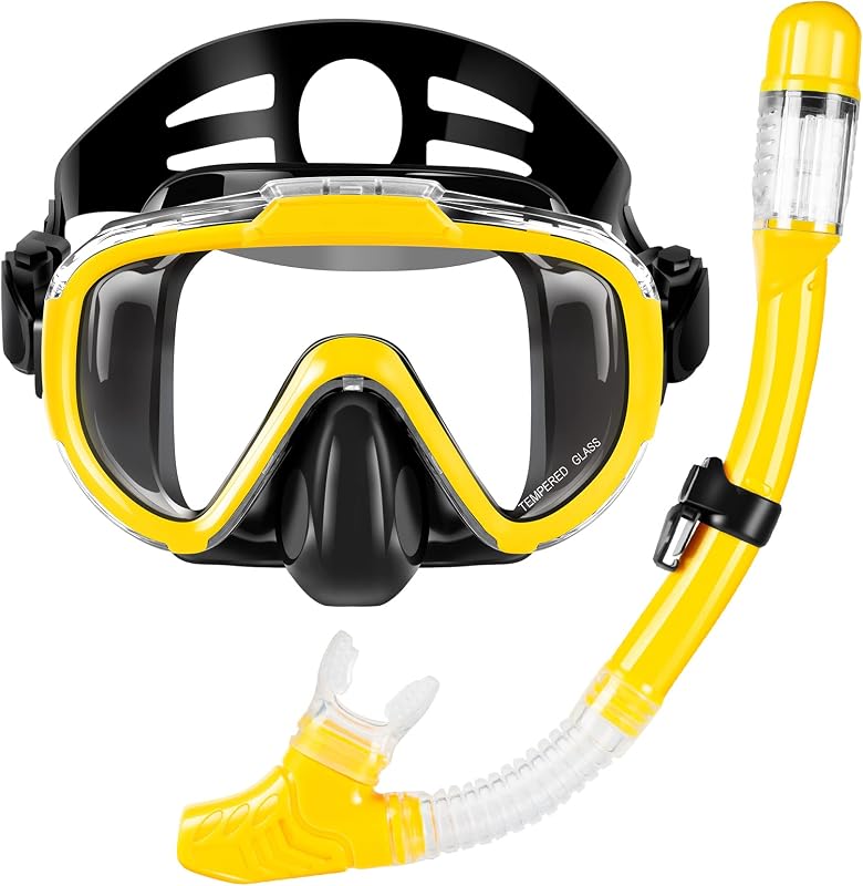 Juego de snorkel, Zipoute Snorkel Equipo de snorkel con parte superior seca para adultos, Lente panorámica de vidrio templado antifugas y antivaho, Juego de snorkel ajustable para adultos, Kit de snorkel para entrenamiento de natación y buceo