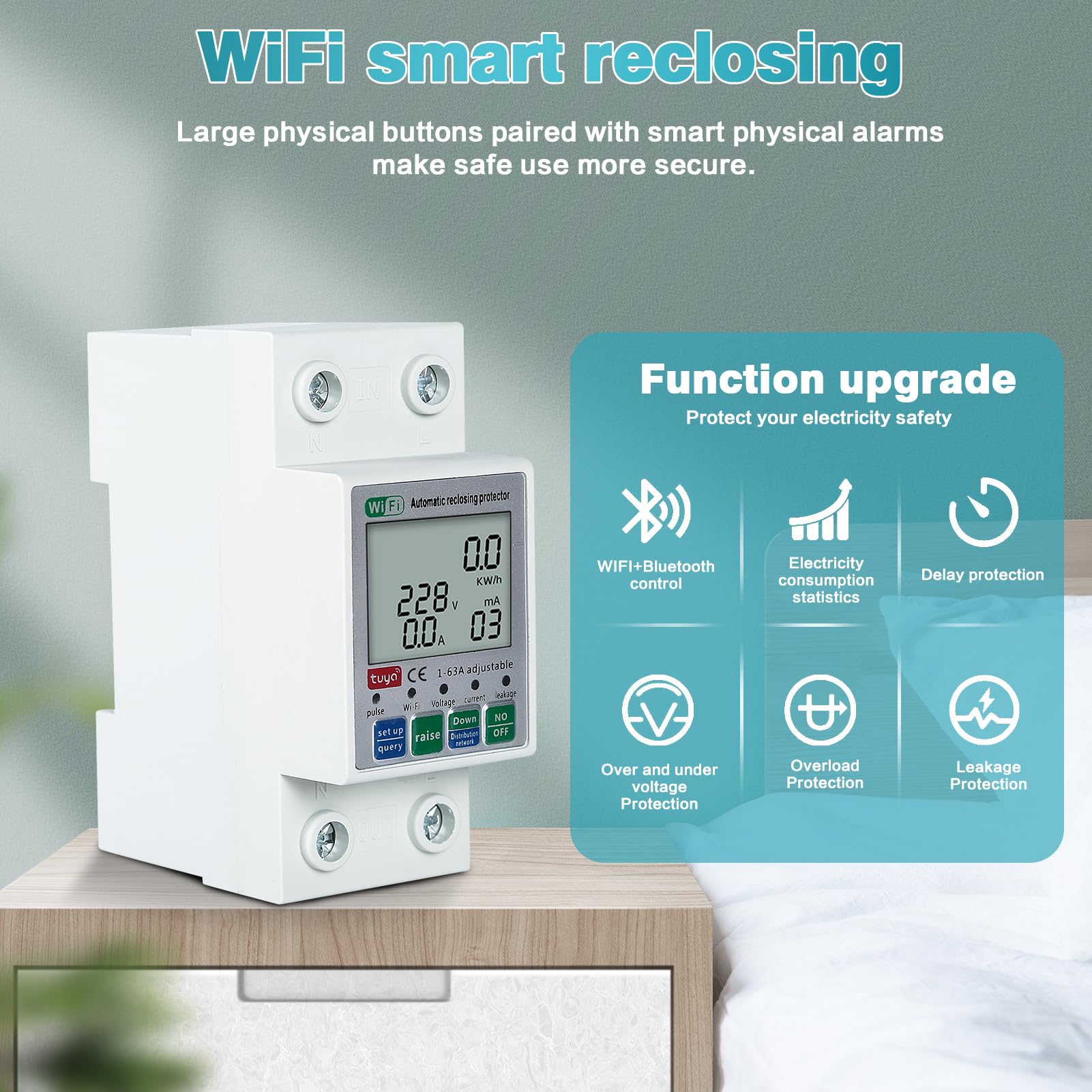 Jadeshay Disjoncteur WiFi Intelligent Interrupteur Connecté, Protecteur de Réenclenchement Intelligent Tuya WiFi Commutateur avec Protection Contre Les Surtensions et Les sous-Tensions