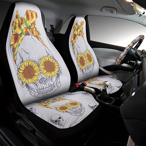 Miniatura 2 de Juego de 15 fundas para asiento delantero de automóvil, diseño de girasol, diseño de girasol, funda para volante, almohadillas para cinturón de