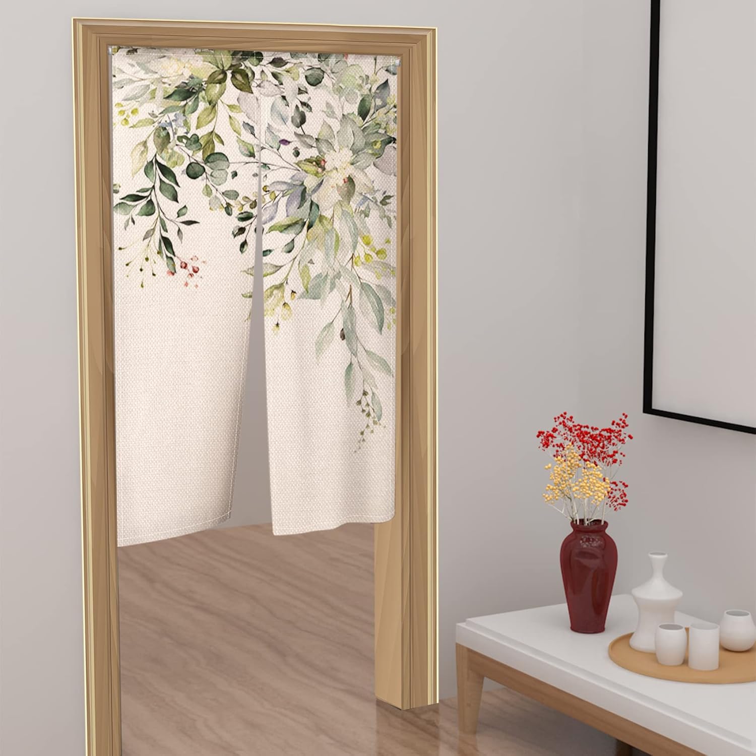 ChloropLastid Green Eucalyptus Doorway Curtain, Watercolor Flower Green Leaf Tapestry for Wall Hanging, Chinese Japanese Noren Bedroom Partition Kithchen Divider Bathroom Door Decor 33.5"x 59"