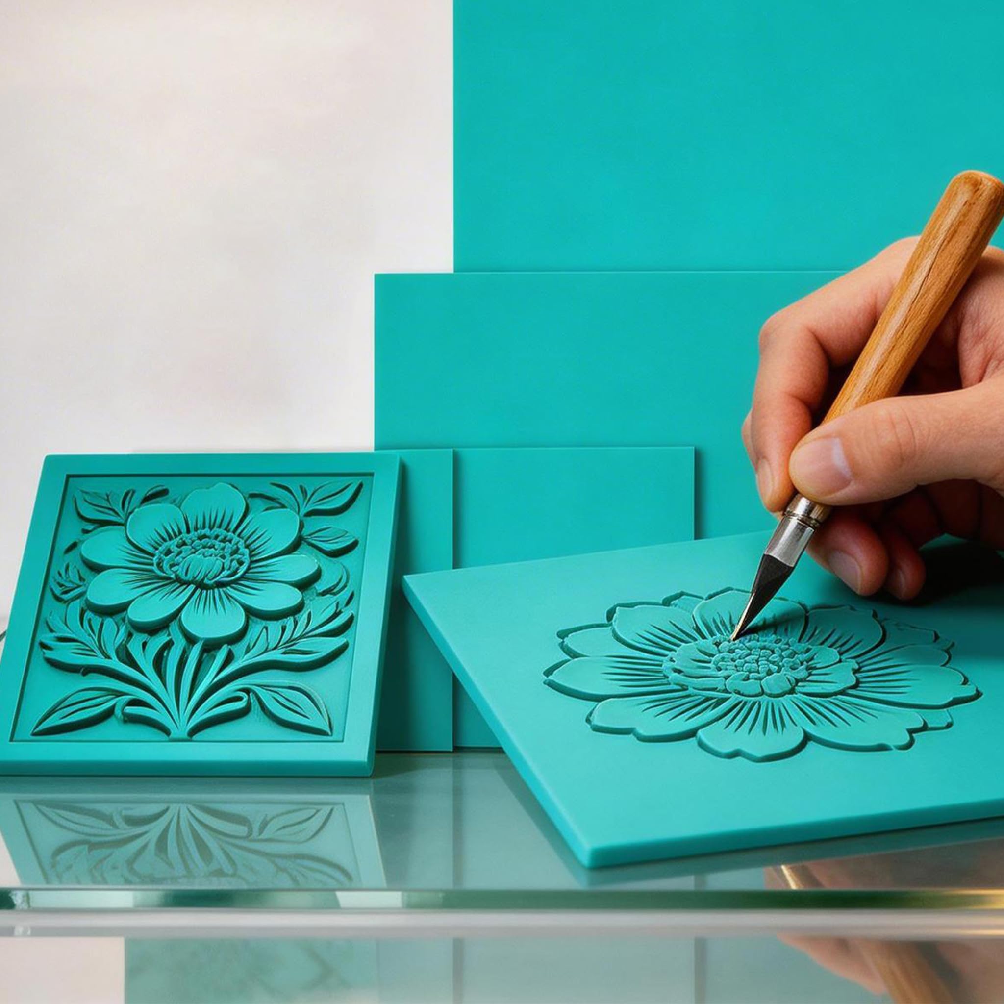Set di Stampa Linocut - Kit Iniziale in linogravatura da 12 Pezzi con lastre in Linoleum, Carte da tracciamento e Strumenti per francobolli Fai-da-Te, Stampa e Poster artistici
