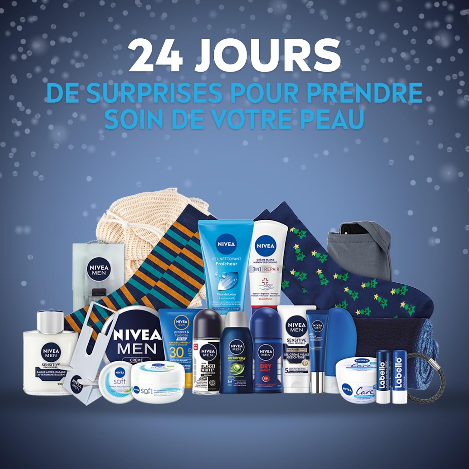 NIVEA MEN - Calendrier de l'Avent Homme Édition 2025 - Coffret Cadeau Beauté - Soins Visage, Corps & Lèvres + Accessoires - 24 Fenêtres Surprises - 1pce