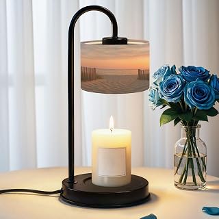 Candle Warmer Lamp with Timer Beach Cape Cod Sunset Sea Sky Sand Fence Grass Photography Dimmable Wax Warmer with 4 Bulbs for Jar Candles Women Birthday Gifts House Warming New Home Decor