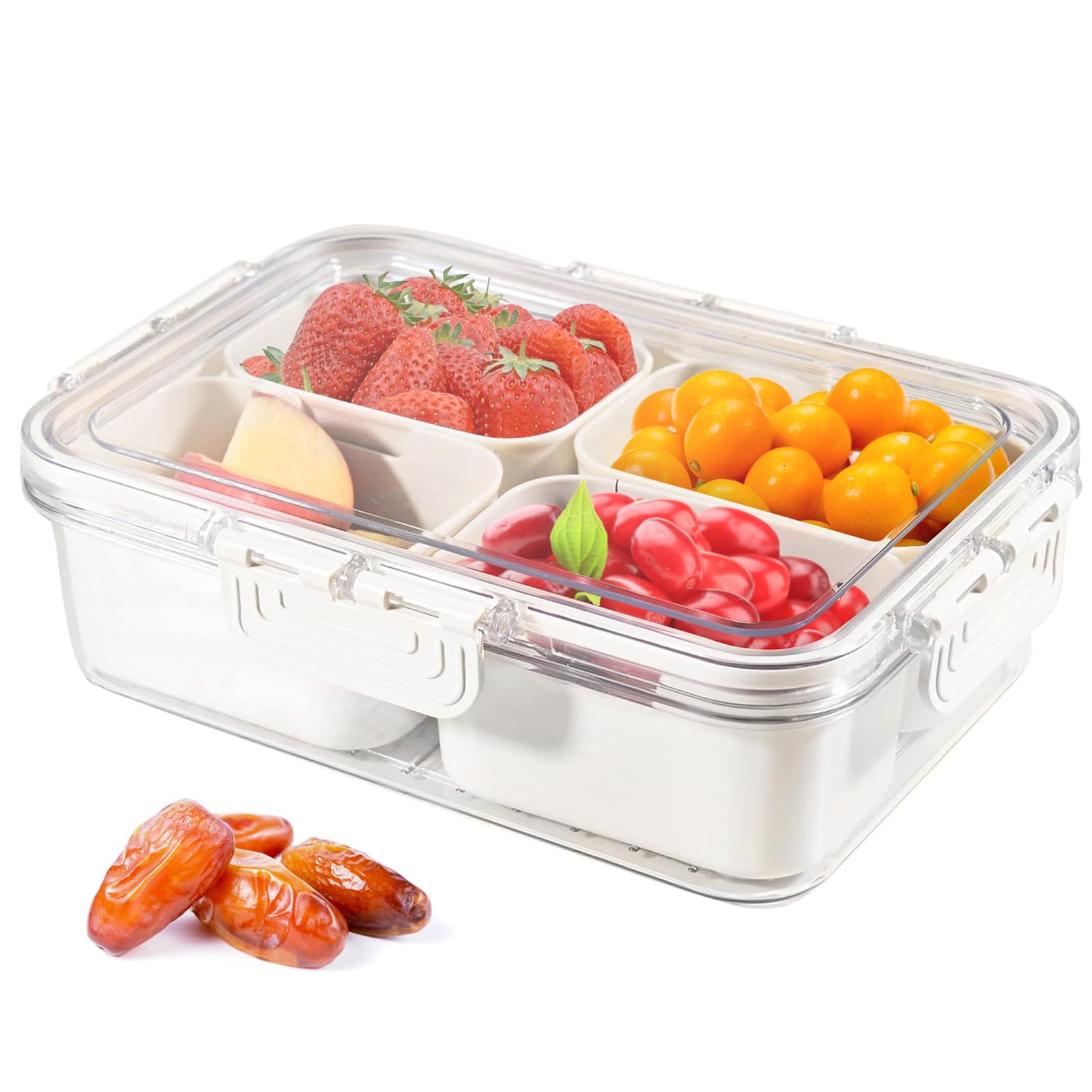 URbazaar Refrigerator Organizer Box,Divided Serving Tray with Lid,Snack Tray with Lid, Veggie Tray Fruit Tray,Snackle Box Container,Plastic Food Storage Organizer for Snack, Fruits, Veggie, Candy, Nut