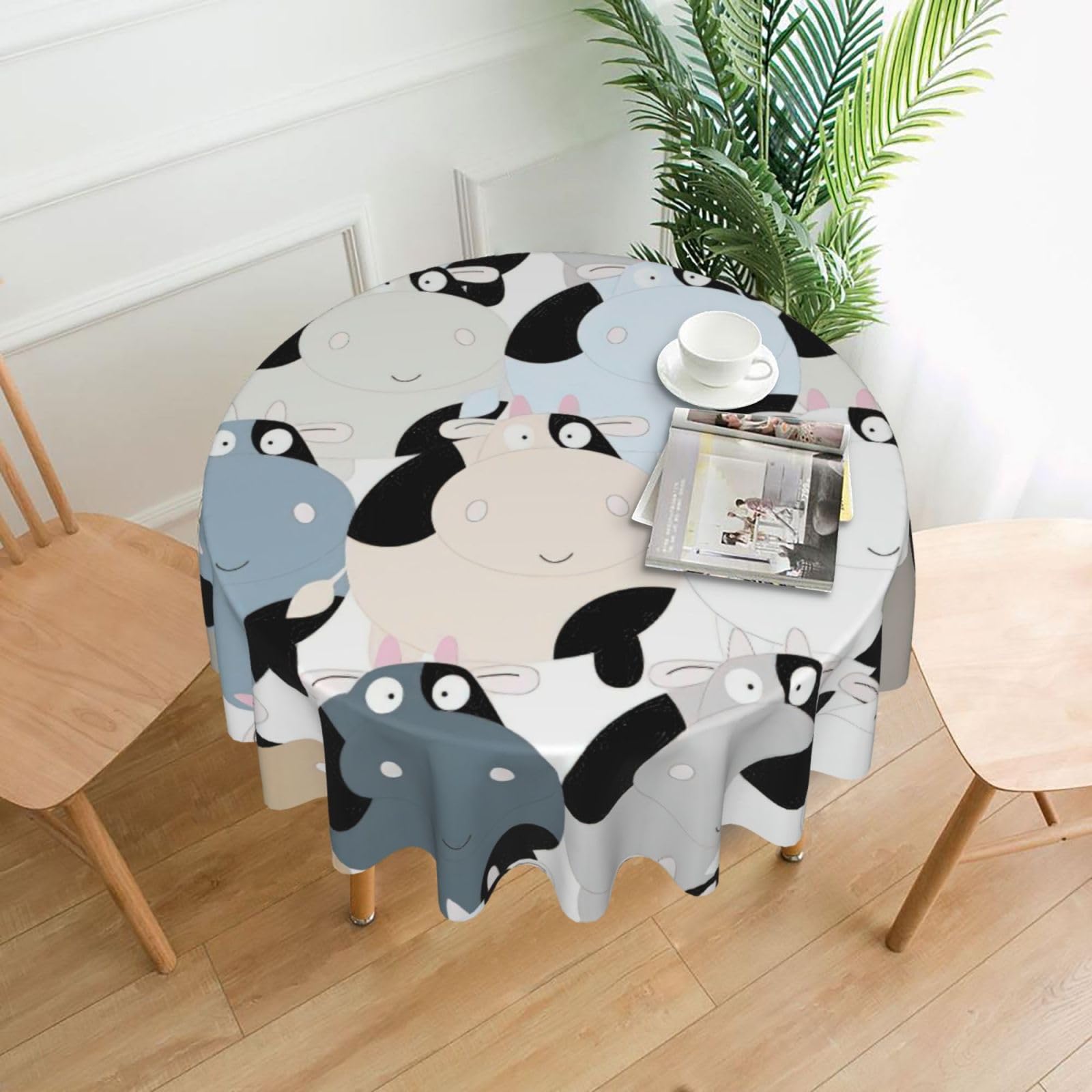 Zcmkjlg Cow collection Print Quick Ship Round Tablecloth 60in Polyester Washable Cover for Dining Room