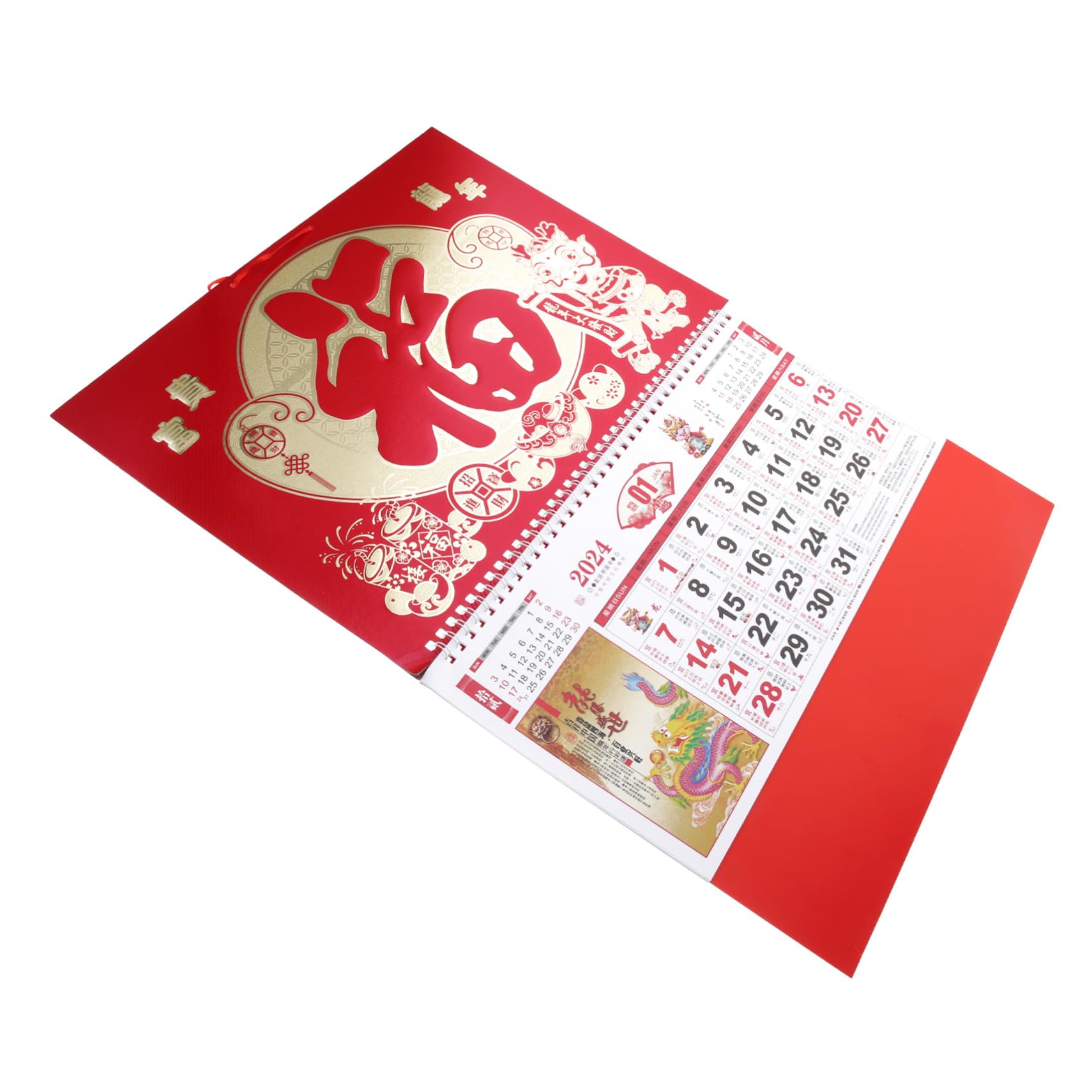 Angoily 4 Piezas Calendario Colgante Año del Dragón Decorativo con Calendario Lunar y Fechas Tradicionales para Pared de y Oficina Impresión y Resistente al Desvanecimiento