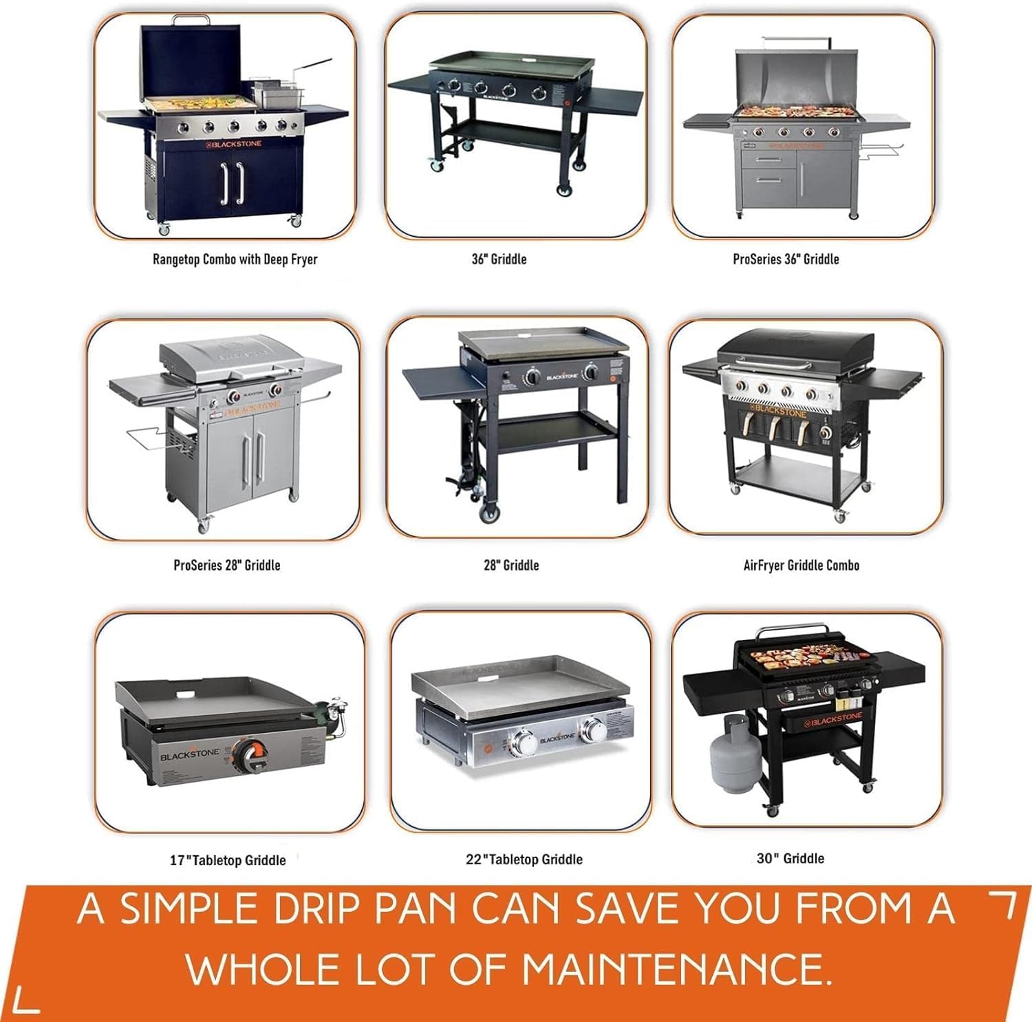 Blackstone - Paquete de 100 forros de bandeja de goteo para parrilla, bandeja de aluminio desechable para parrilla Blackstone de 17, 22, 28 y 36 pulgadas, soporte de bandeja de goteo para parrilla