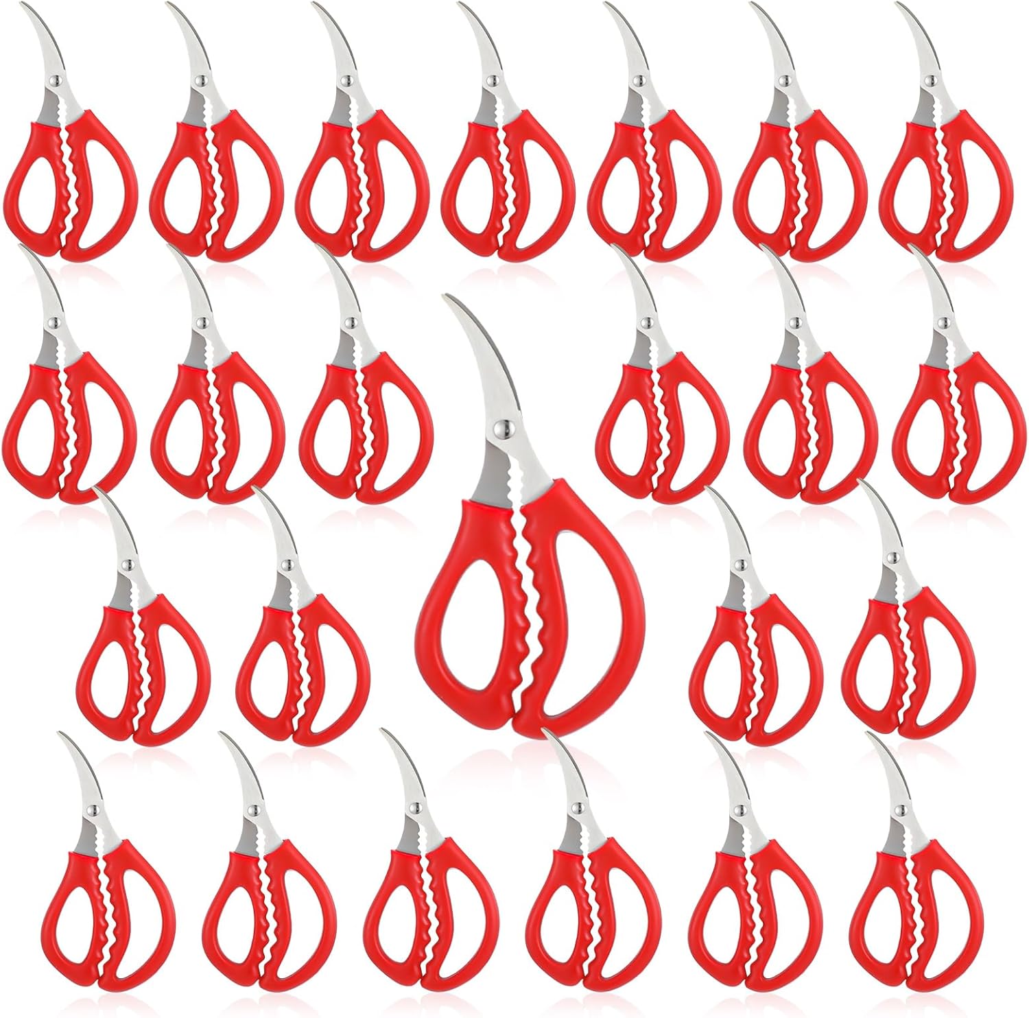 24 Pcs Seafood Scissors Crab Scissors Seafood Shears, Kitchen Seafood Scissor for Crab, Multifunctional Stainless Steel Shears Crab Leg Crackers Fish Shrimp Lobster tools for Seafood Peeling (Red)