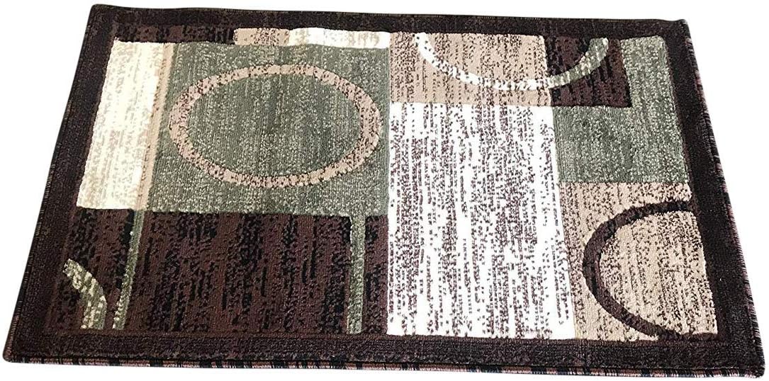 Americana Modern Door Mat Area Rug Brown with Green Design #1497 (2ft.X3ft.)