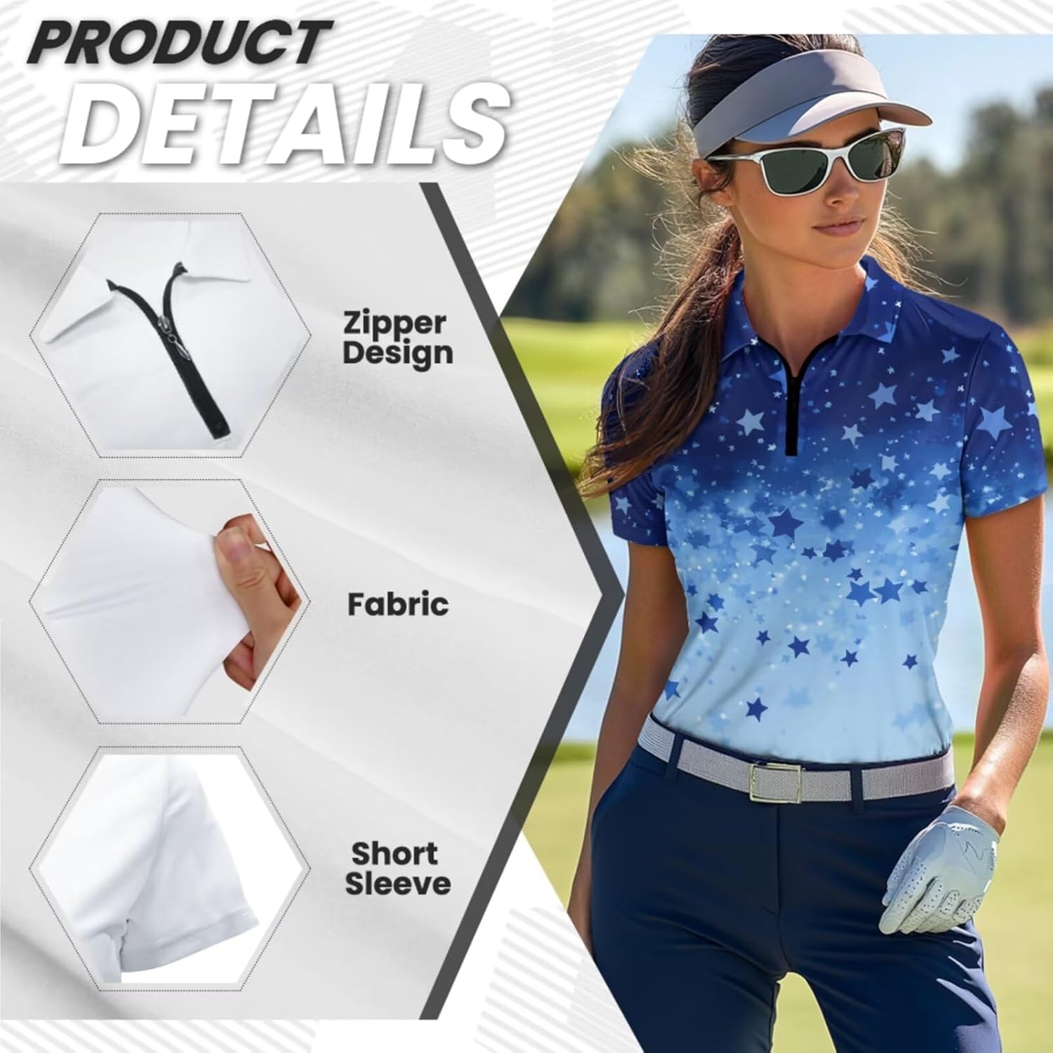 Womens Golf Short Sleeve Polo Shirt with Outdoor Visor Hat Wrinkle Resistant Quick Dry Tennis Tops Pickleball