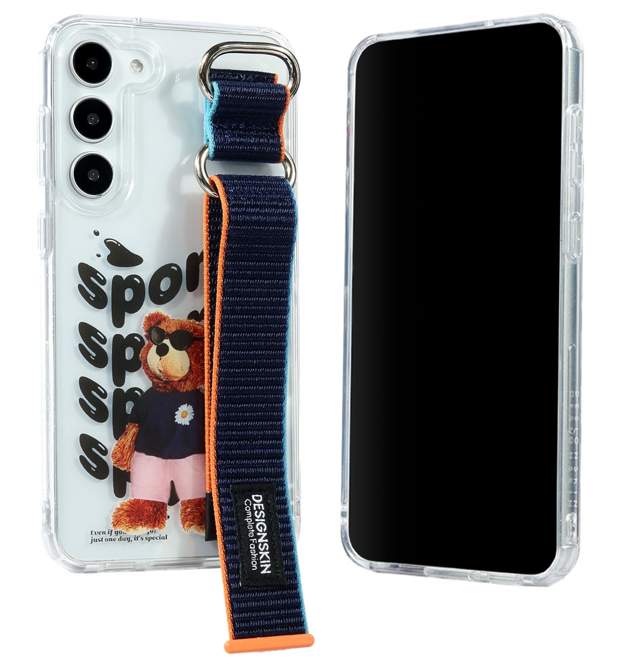 DESIGNSKIN Galaxy S23P Case with Adjustable Strap Graphic PC Protection Case Compatible with Samsung Galaxy S23P - Picnix Sportic Strap Teddy Bear (Navy)