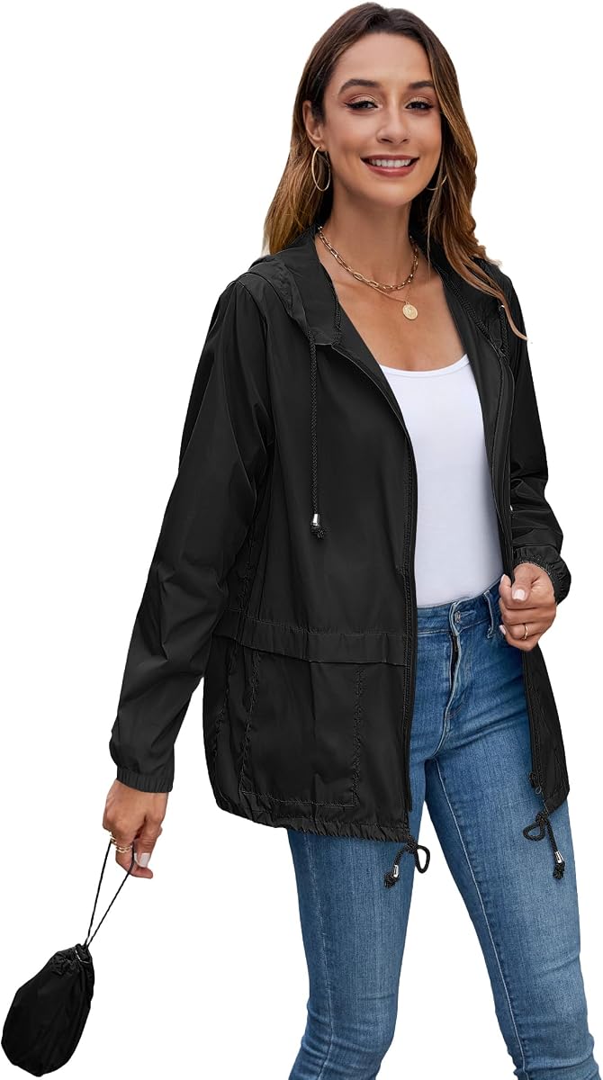 Women's Rain Jacket Waterproof Lightweight Packable Raincoat with Hood view 3