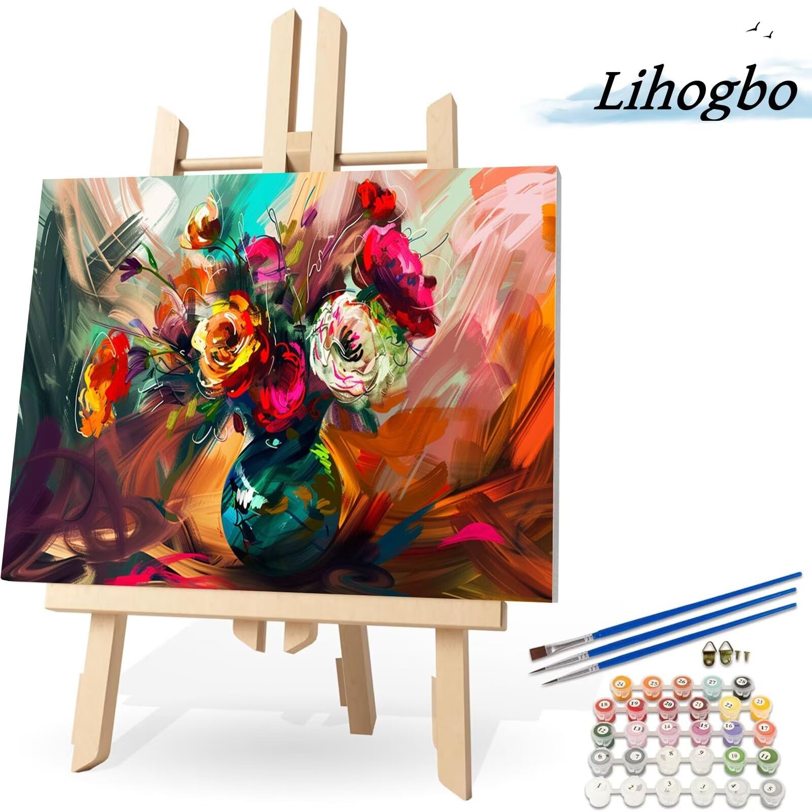 Dipingere con i Numeri Adulti, Fiore Kit di Pittura Acrilica Fai-da-Te per Adulti Principianti, 70x40cm Paint by Numbers Adulti e Bambini con Pennelli Pittura a Pigmento Acrilico, Senza Cornice (Arte