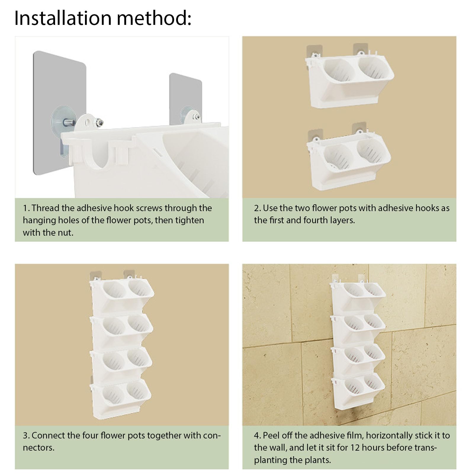 Gardening Vertical Greening Flower Container, Wall Hanging Planter Lightweight Space Saving for Indoor (White)