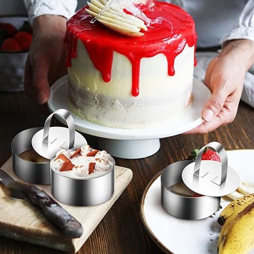 Miniatura 4 de Moldes de anillo para hornear moldes redondos de acero inoxidable para mousse de postre de 3 pulgadas con empujador elevador de atún tartar, 8