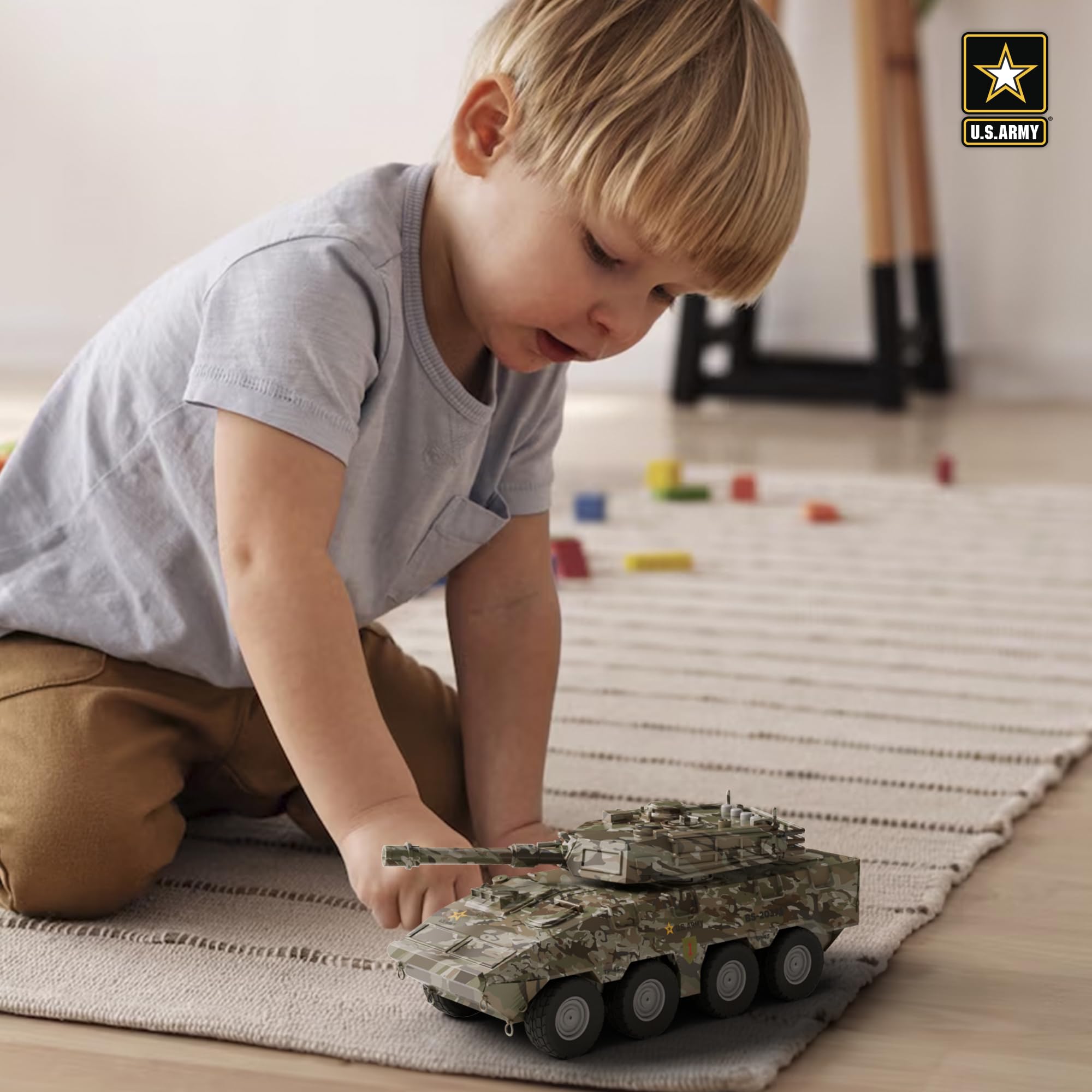 Vehículo tanque del ejército de los Estados Unidos de juguete para niños pequeños y niños mayores de 3 años, alimentado por fricción, luces y sonidos realistas 7