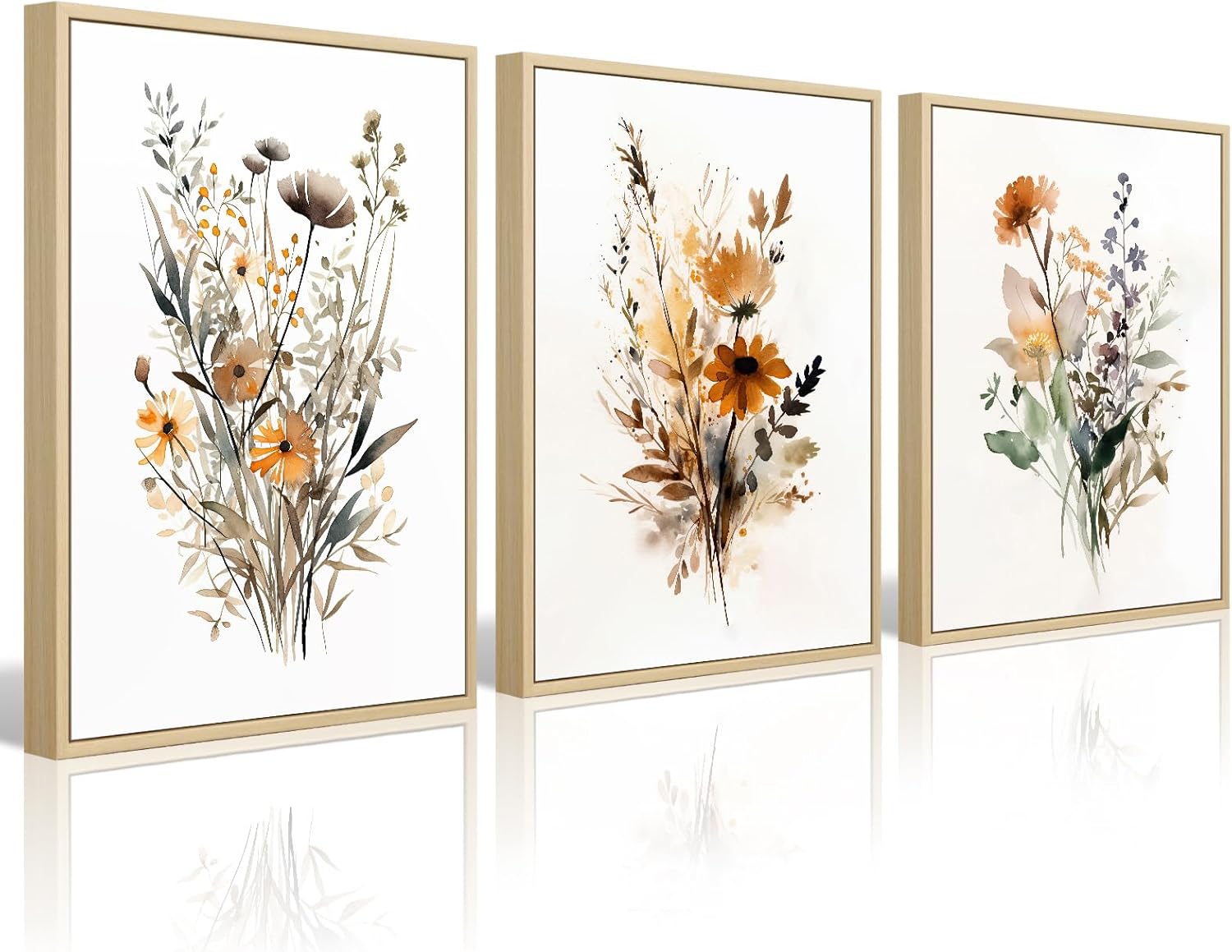 Botanical Wall Art Set of 3 Floral Wall Decor Prints Vintage Canvas Wall Art