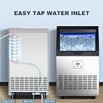 Créateur de glace,110LBS/24H Machine à glace commerciale en acier inoxydable Machine à glaçon avec 25LBS Capacité,45 Cubes de glace en 12-15 minutes,Auto-nettoyage,Idéal pour restaurant,Bars,Maison,Comprend Scoop