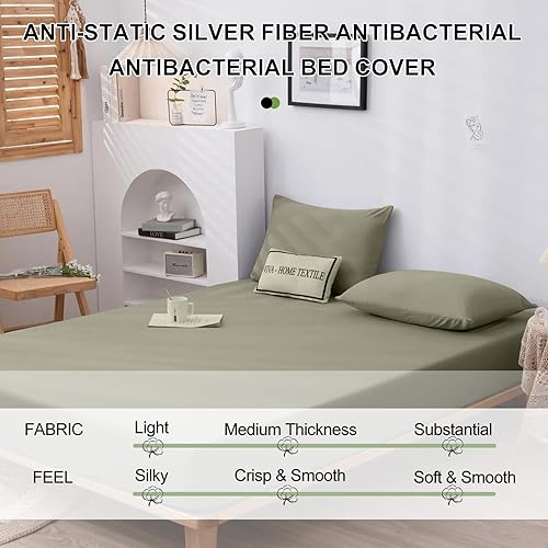 Miniatura 5 de Sábana bajera ajustable con cable de conexión a tierra, sábanas para cama tamaño King, 5% fibra plateada y 95% fibra de algodón, sábana de puesta a