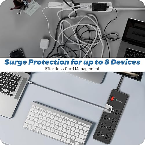 Miniatura 5 de HEZI Regleta de alimentación resistente de 8 tomas, protector de sobretensiones de montaje metálico de 15 amperios (2700 J), regleta de alimentación