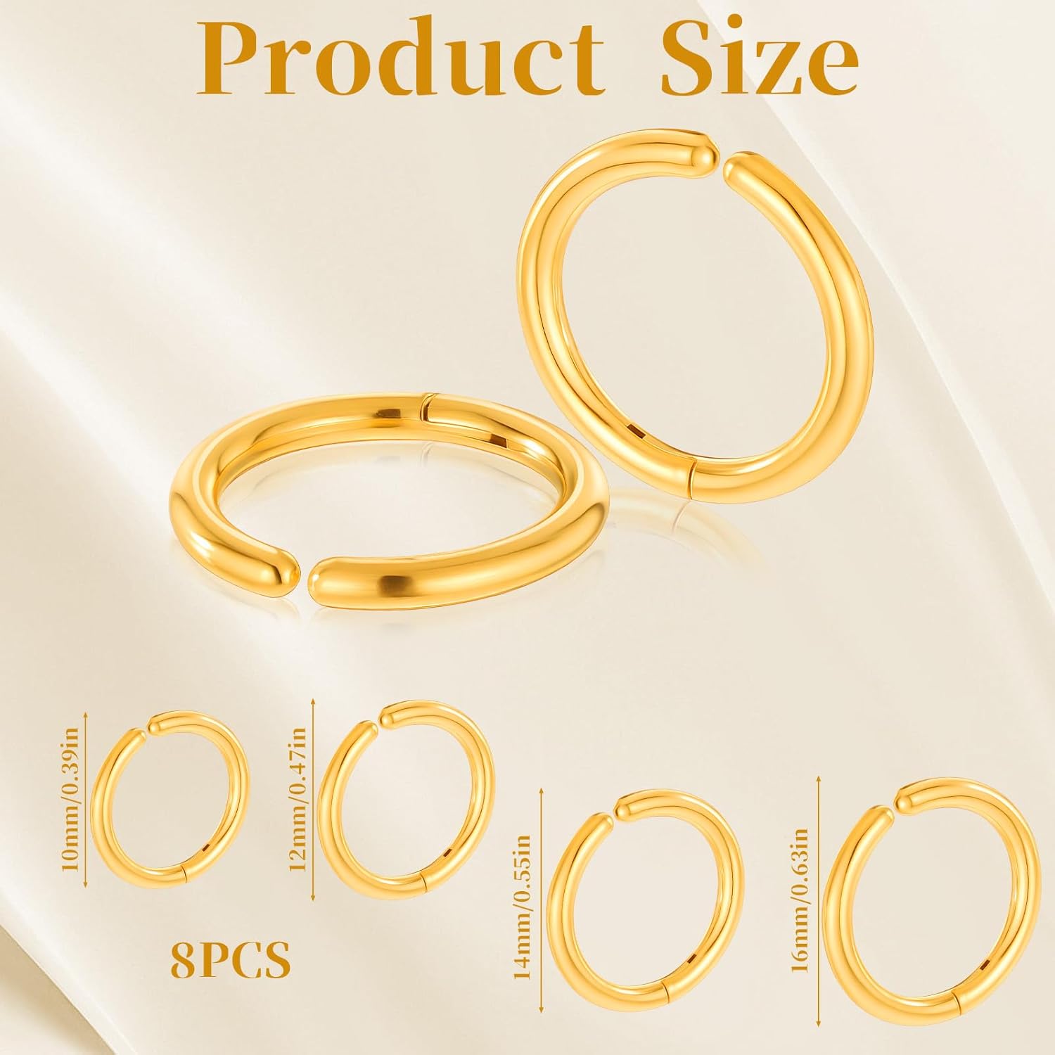 8Pcs Gold Clip On Earrings for Men Women, Non Piercing Fake Hoops 4 Size Cool Stainless Steel Clip On Earring Unisex Hoop Ear Clips Christmas Gifts - Image 2