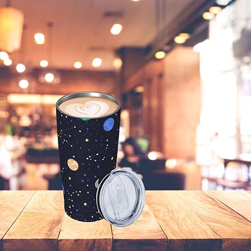 Miniatura 6 de Dujiea Vaso de 20 onzas con tapa y pajilla, elementos espaciales, estrellas y planetas, aislado al vacío, taza de café helado, taza de viaje