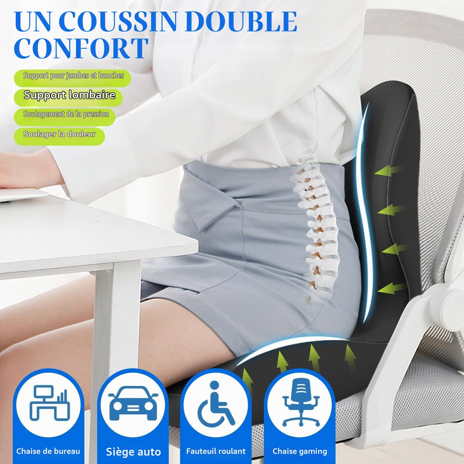 Coussin Ergonomique Assise, Coussin Siege Voiture avec Soutien Latéral, Atténuer Le Stress Convient aux Sièges de Voiture et aux Chaises de Bureau