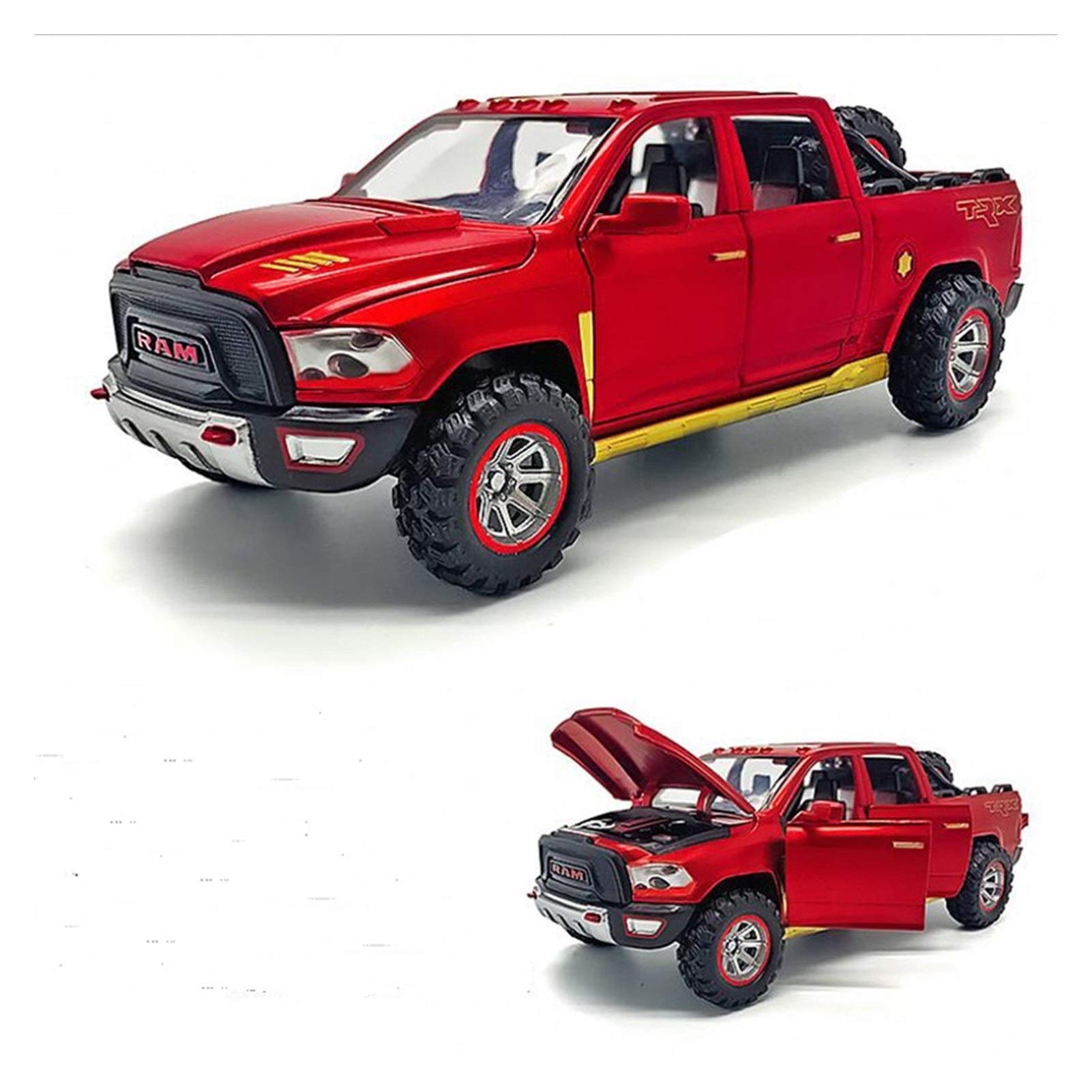 hyysh 1:32 Simulation Alloy Car Model for Dodge-Ram TRX-Pickup Metal Car Model Sound and Light Pull Back Childs Boy Toy Car Gifts (Color : Red)