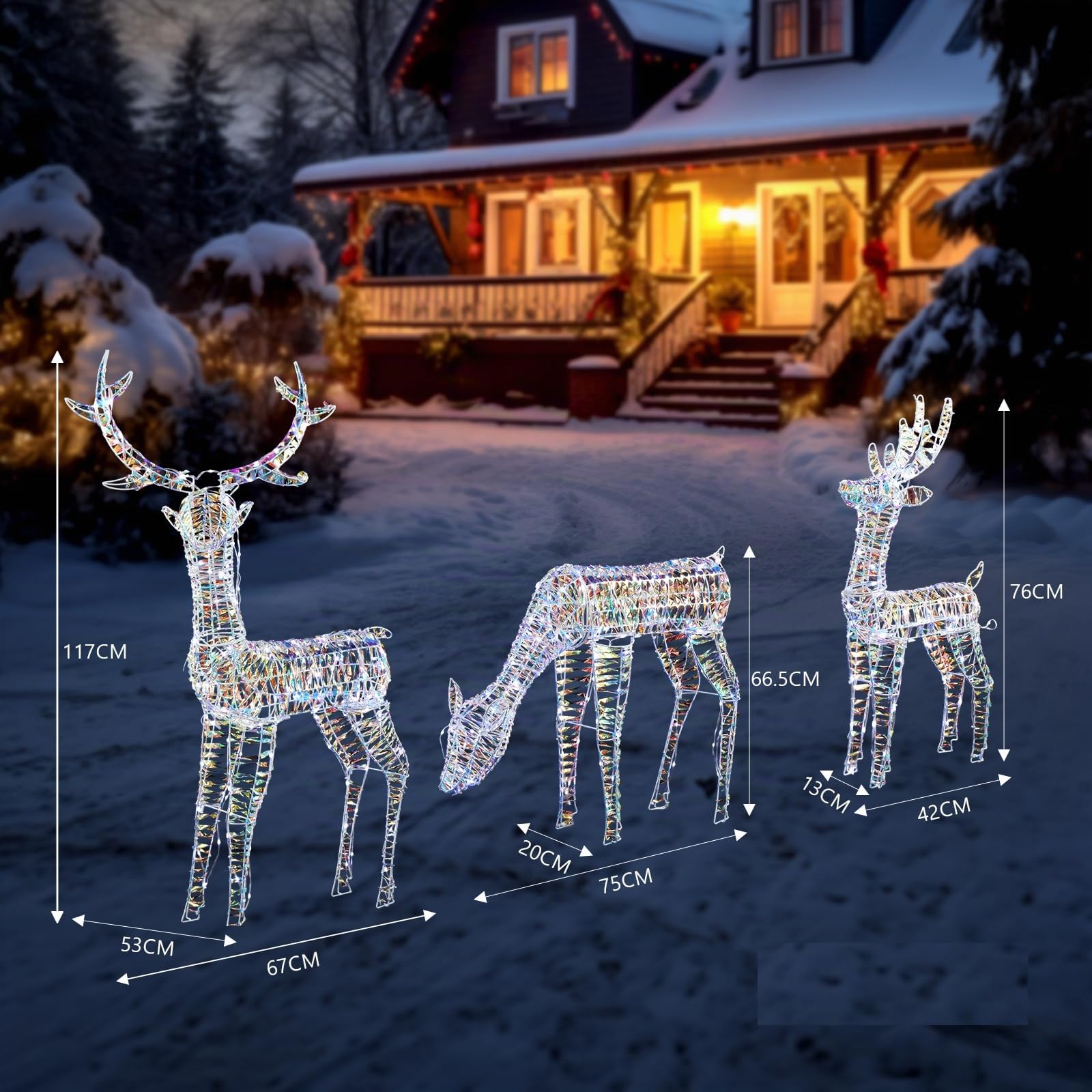 LEADZM Weihnachtsdeko LED Rentier Metall Weiß Eisen Rahmen Beleuchtet Weihnachtshirsch kaltes weißes Licht Weihnachten Deko für Innen Außen Weihnachtsdeko aussen (Bunter Elch)