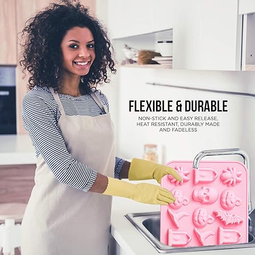 Miniatura 3 de Molde de silicona para dulces de chocolate para Halloween, 18 agujeros, araña, calabaza, murciélago, cráneo, sombrero de bruja, molde para galletas