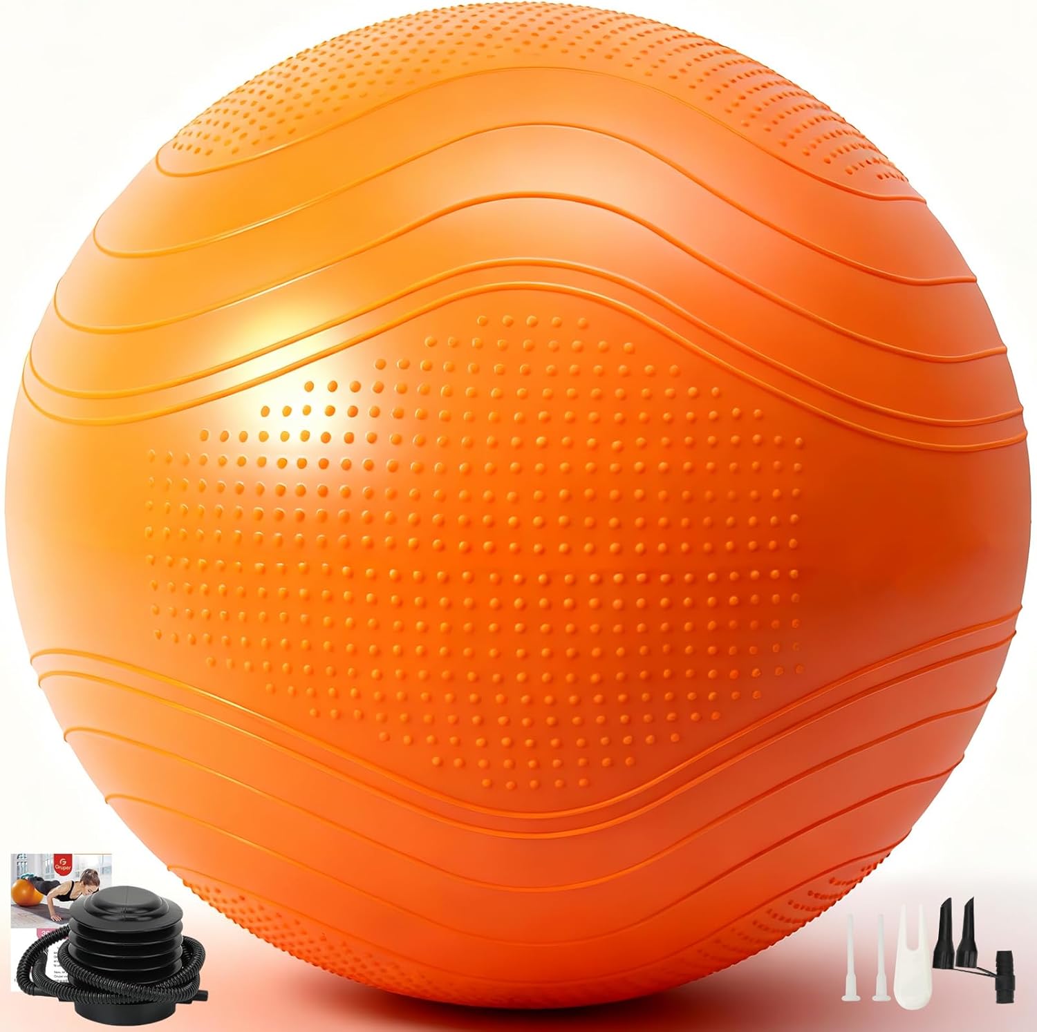Gruper Anti-Burst Yoga Ball 2200LB Capacity - Non-Slip Exercise Ball for Pregnancy, Workouts, Stability Chair, Multiple Sizes w/ Pump & Guide