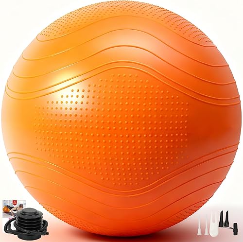 Gruper Yoga Ball, Multiple Sizes Non Slip Exercise Ball for Workout, Birthing, Balance, Stability, Pregnancy, 2200LB Capacity, Anti Burst Chair for