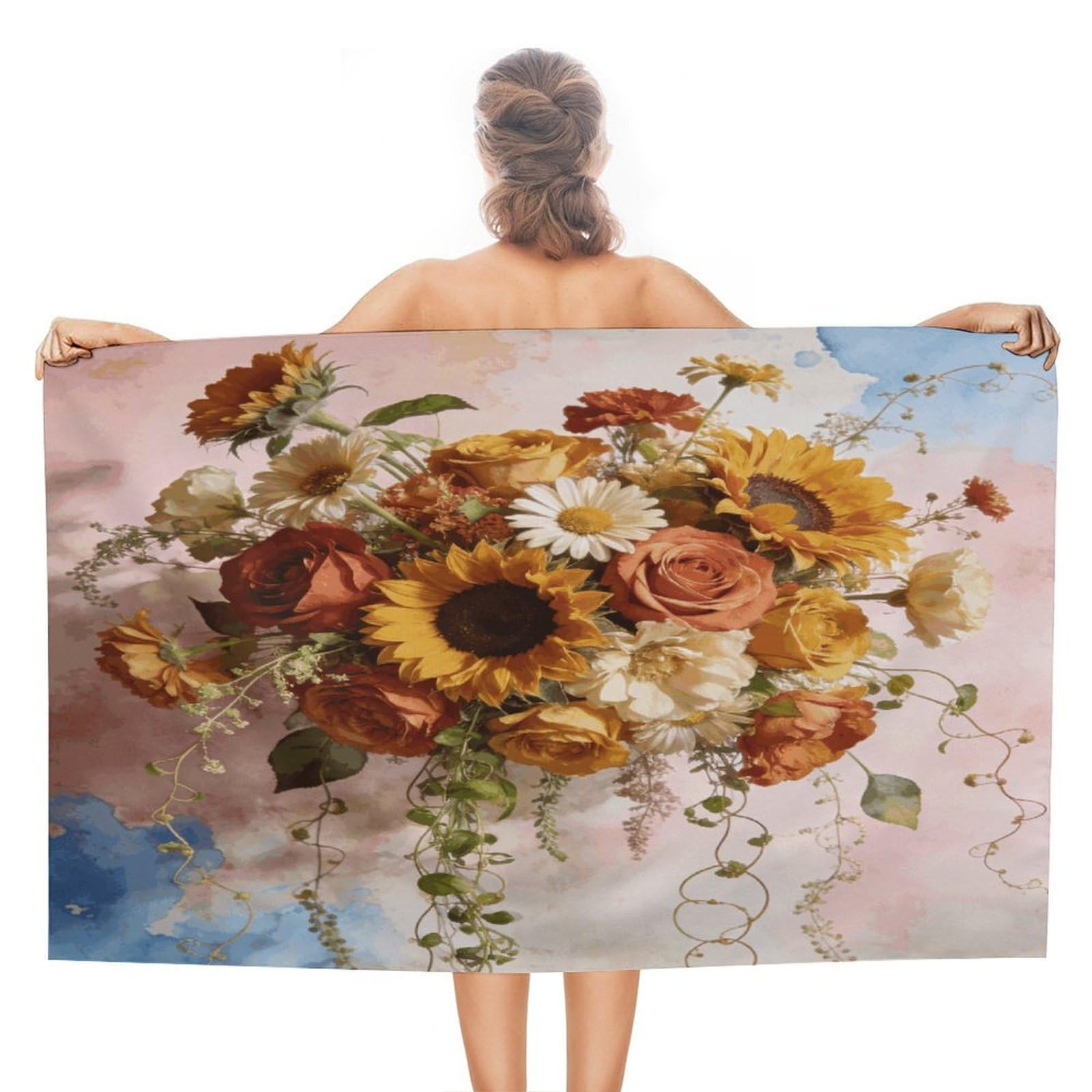 LZQPOEAS Boho Floral Beach Towel 51x31 Inch Oversized Soft Bath Towel Luxury Plush Thick Hotel Swim Pool Towels Super Quick Dry Travel Towels for Camping Gym Sports Yoga