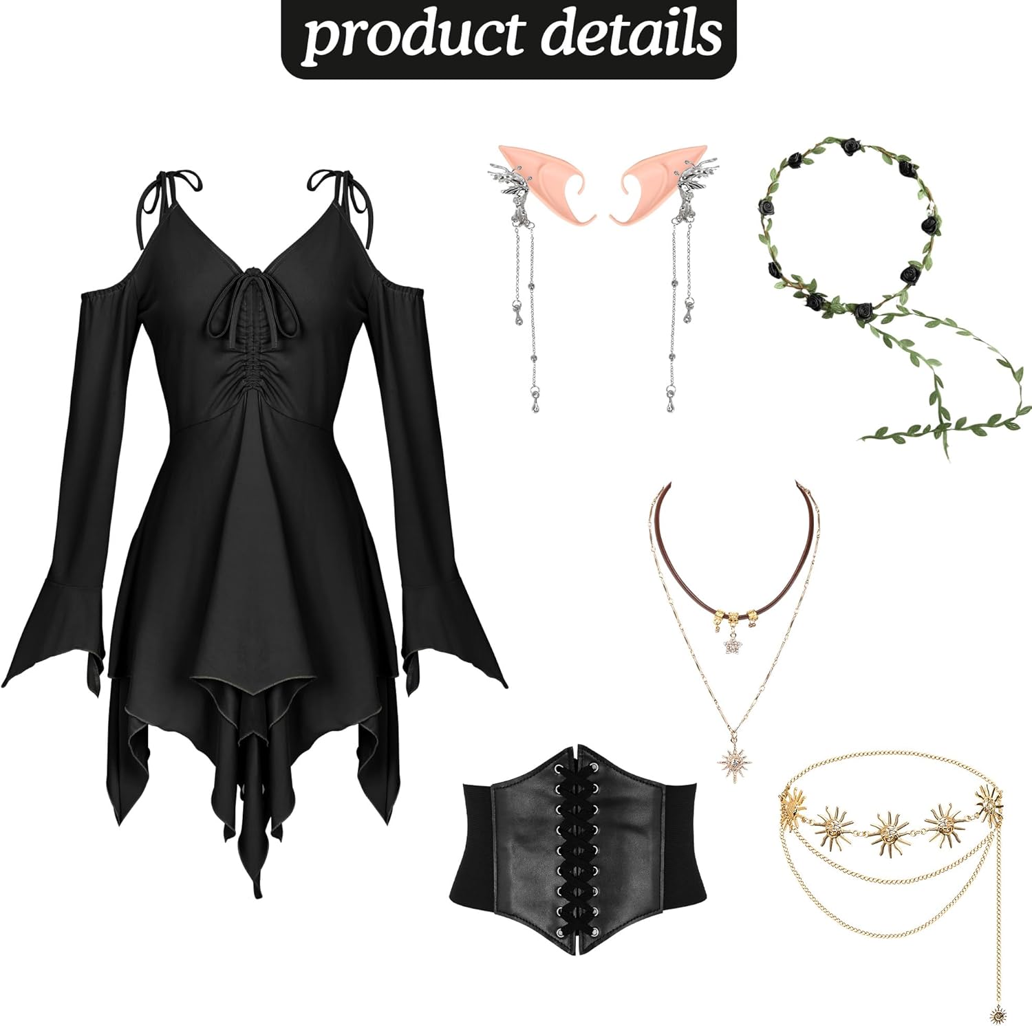 Vermeyen Fairy Handkerchief Dress Costume Flowy Off Shoulder for Women Halloween Cosplay - Image 2