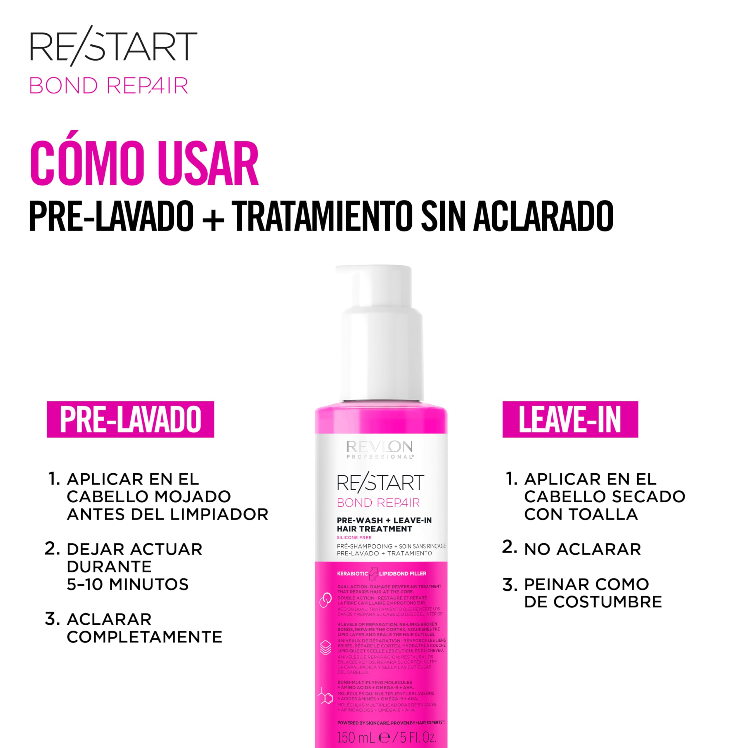 Revlon Professional RE/START Bond Repair Leave-in Treatment, Pre-Wash & Double Action Repair Repair, przywraca zniszczone włosy i uszczelnia naskórek, wegańska formuła, 150 ml