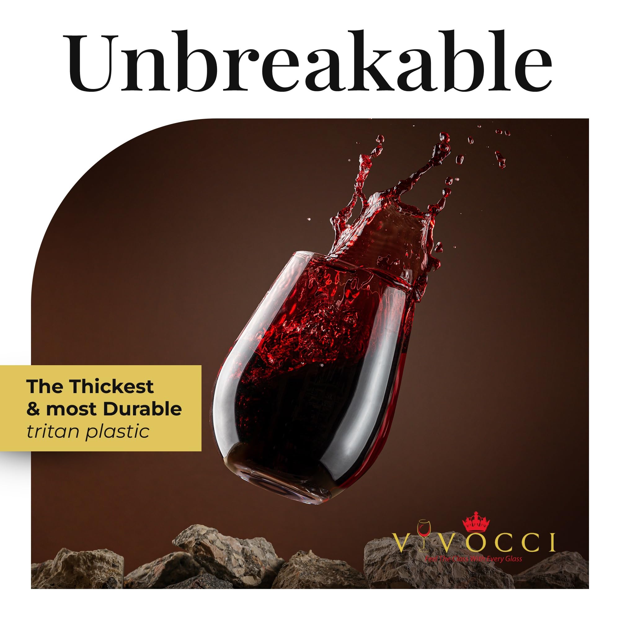 Vivocci Copas de vino irrompibles de plástico elegantes sin tallo de 20 onzas | Base pesada 100% Tritan | Cristalería inastillable | Ideal para cócteles y escocés | Perfecto para hogares y bares |