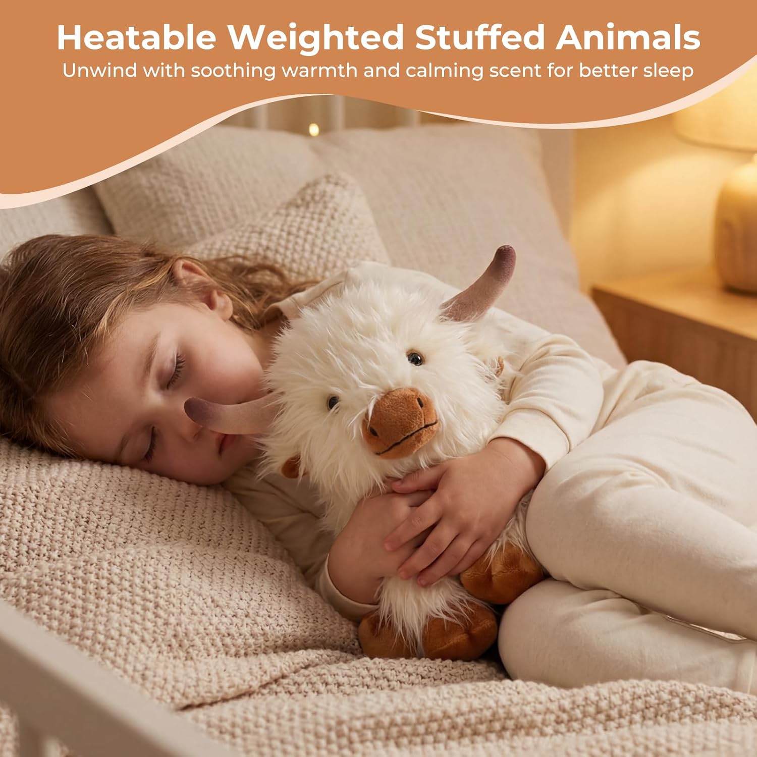 White Highland Cow Microwavable Weighted Stuffed Animals,Lavender Scented Heating Pad for Period Cramps&Pain&Warm,Heatable&Coolable Companion Plushies Toys Gifts for Kids Women