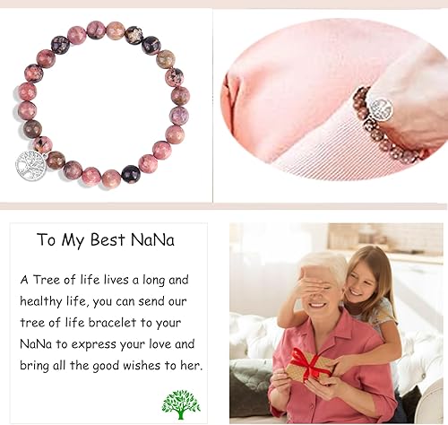 Vista 2 de AnChang Regalos para mujer, pulsera elástica de piedra natural, regalos para abuelaabuelaabuelaniñeramimiabuelitanonnagigigi, pulsera de cuentas