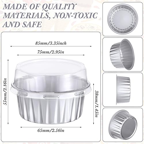 Miniatura 4 de Gejoy 400 moldes desechables con tapas, moldes de aluminio para hornear, moldes para magdalenas de 5 onzas, moldes para magdalenas, moldes para