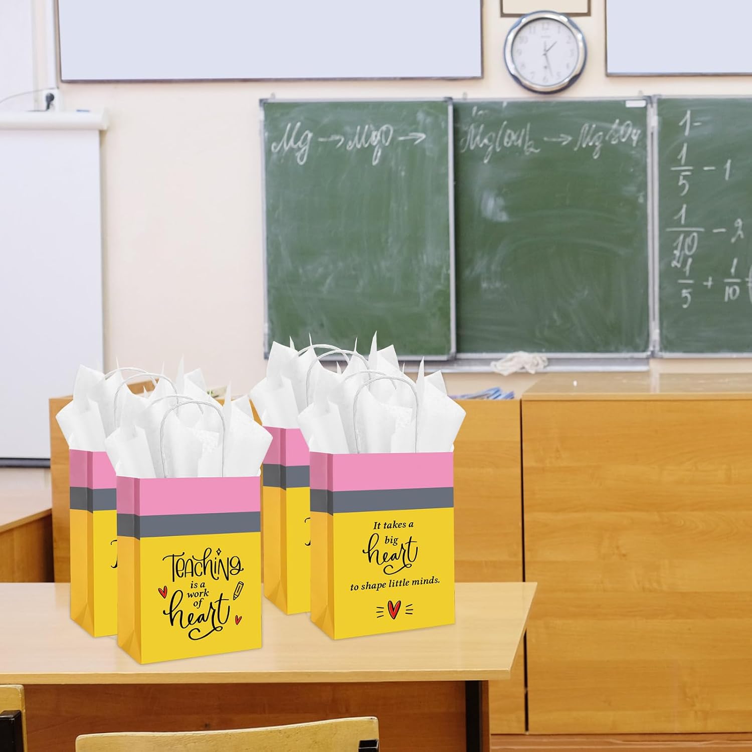 Motipuns 48 Sets Teacher Appreciation Gift Bags with Tissue Paper - Teacher Gift Bags with Handles Bulk Thank You Gifts Bag from Students for Teachers Day Graduation Teachers Gifts Wrapping