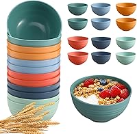 12-Pack Unbreakable 26oz Wheat Straw Cereal Bowls - BPA-Free, Microwave/Dishwasher Safe, Multicolor Rice Bowls for Soup, Salad, Snacks