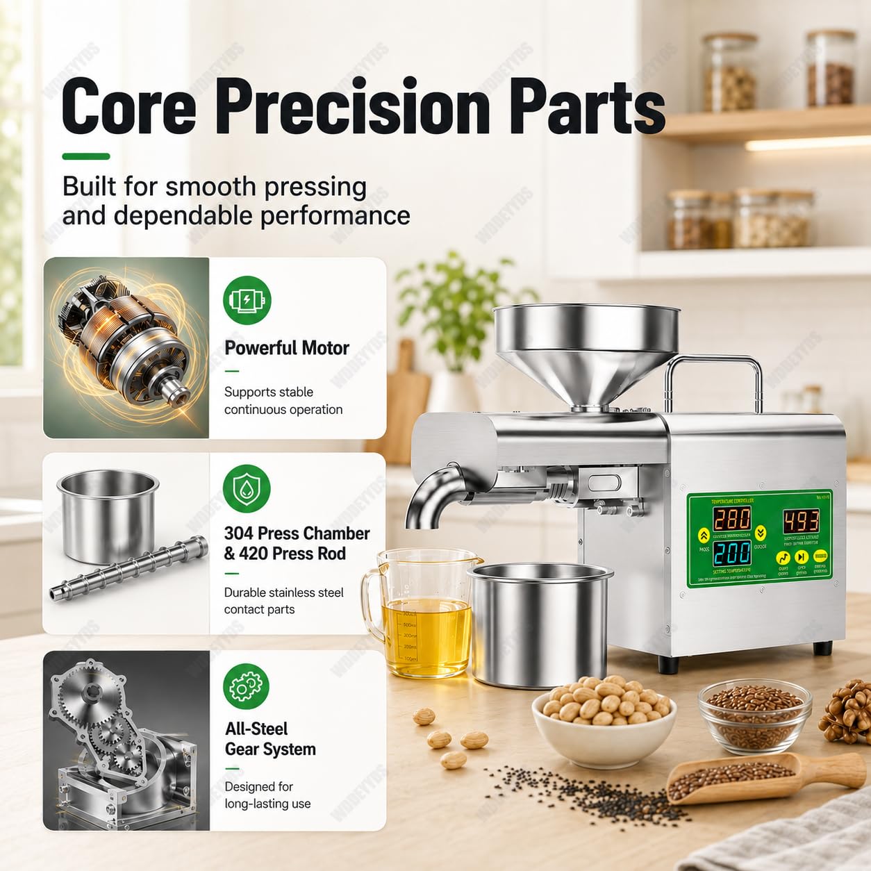 Presse à Huile électrique 1500W–Double Mode de Pressage à Froid et à Chaud–Construction en Acier Inoxydable de Qualité Alimentaire Pour Une Extraction D'huile Saine et Pure,110V/220V