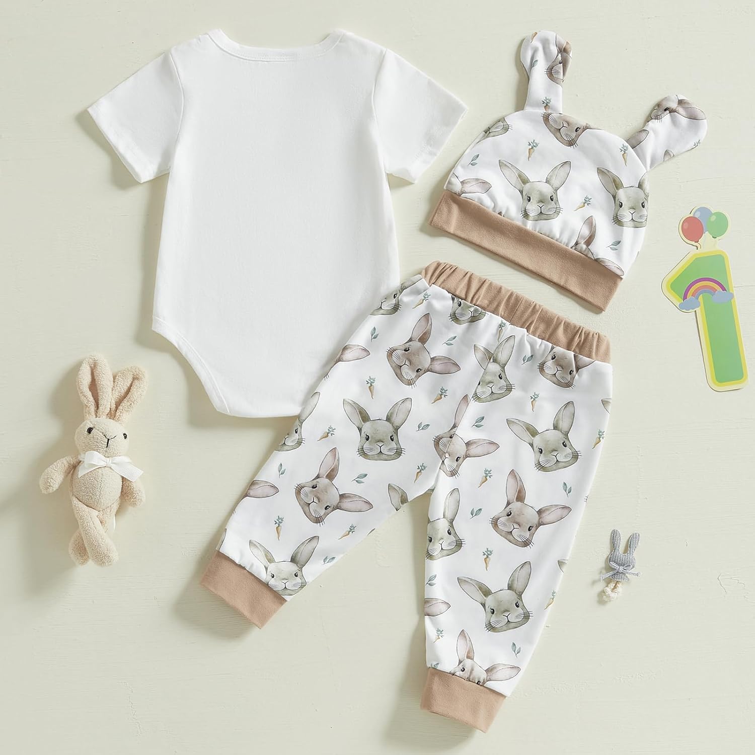 Muasaaluxi Newborn Baby Boy Easter Outfit My First Easter Romper Bunny Onesie Long Pants Headband Summer Outfits 0-18M - Image 7